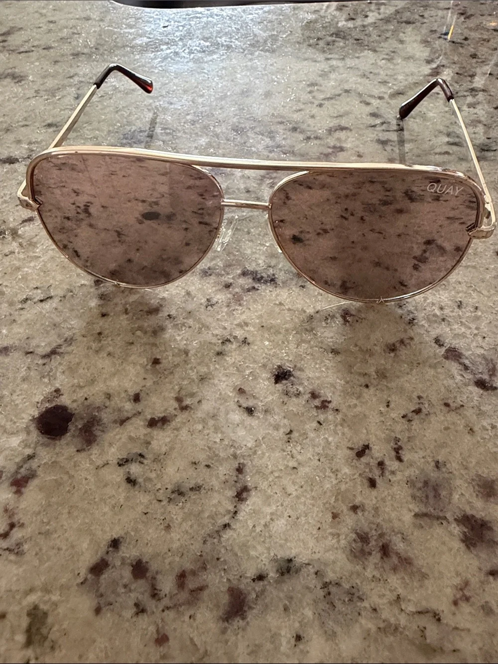 Quay Australia Rose Gold Aviator Sunglasses with Pink Lenses